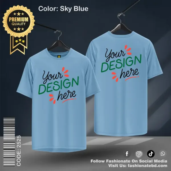 Sky Blue Basic Custom T-Shirt – 100% Cotton, Regular Fit