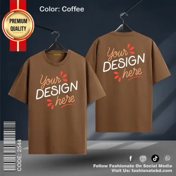 Coffee Drop Shoulder Custom T-Shirt – Cotton, Baggy Fit