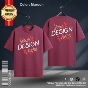 Maroon Drop Shoulder Custom T-Shirt – Cotton, Baggy Fit