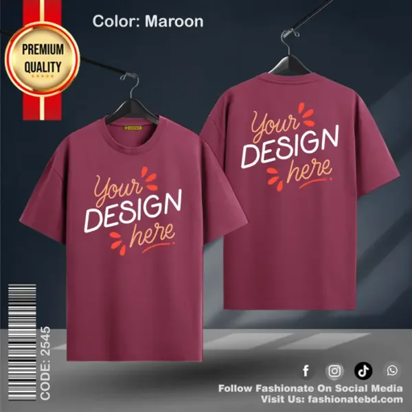 Maroon Drop Shoulder Custom T-Shirt – Cotton, Baggy Fit