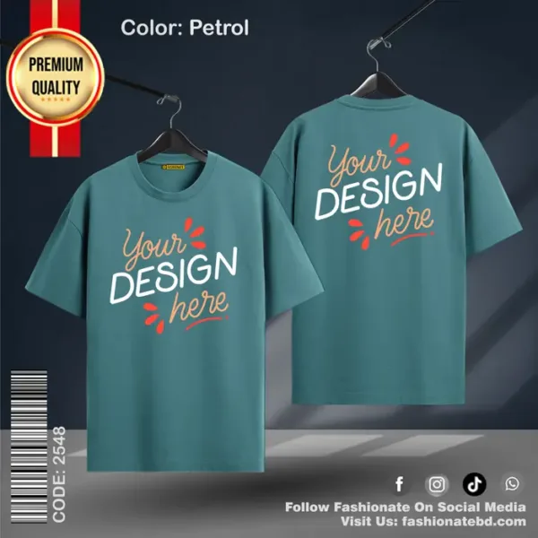 Petrol Drop Shoulder Custom T-Shirt – Cotton, Baggy Fit