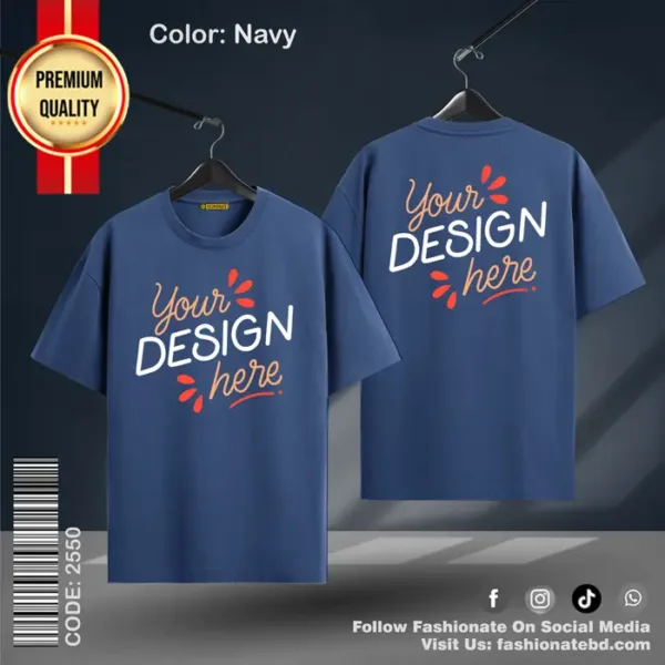 Navy Drop Shoulder Custom T-Shirt – Cotton, Baggy Fit