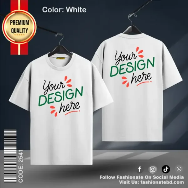 White Drop Shoulder Custom T-Shirt – Cotton, Baggy Fit